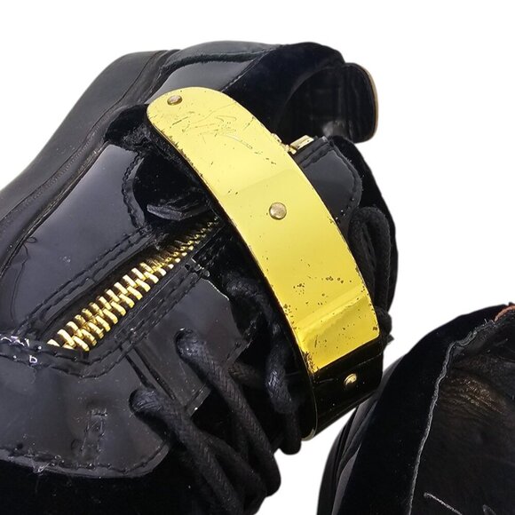 Giuseppe Zanotti Mens Metal Strap Low Top Velvet Shoes, Black, Gold, Sz 40 /US 7 - Picture 10 of 10